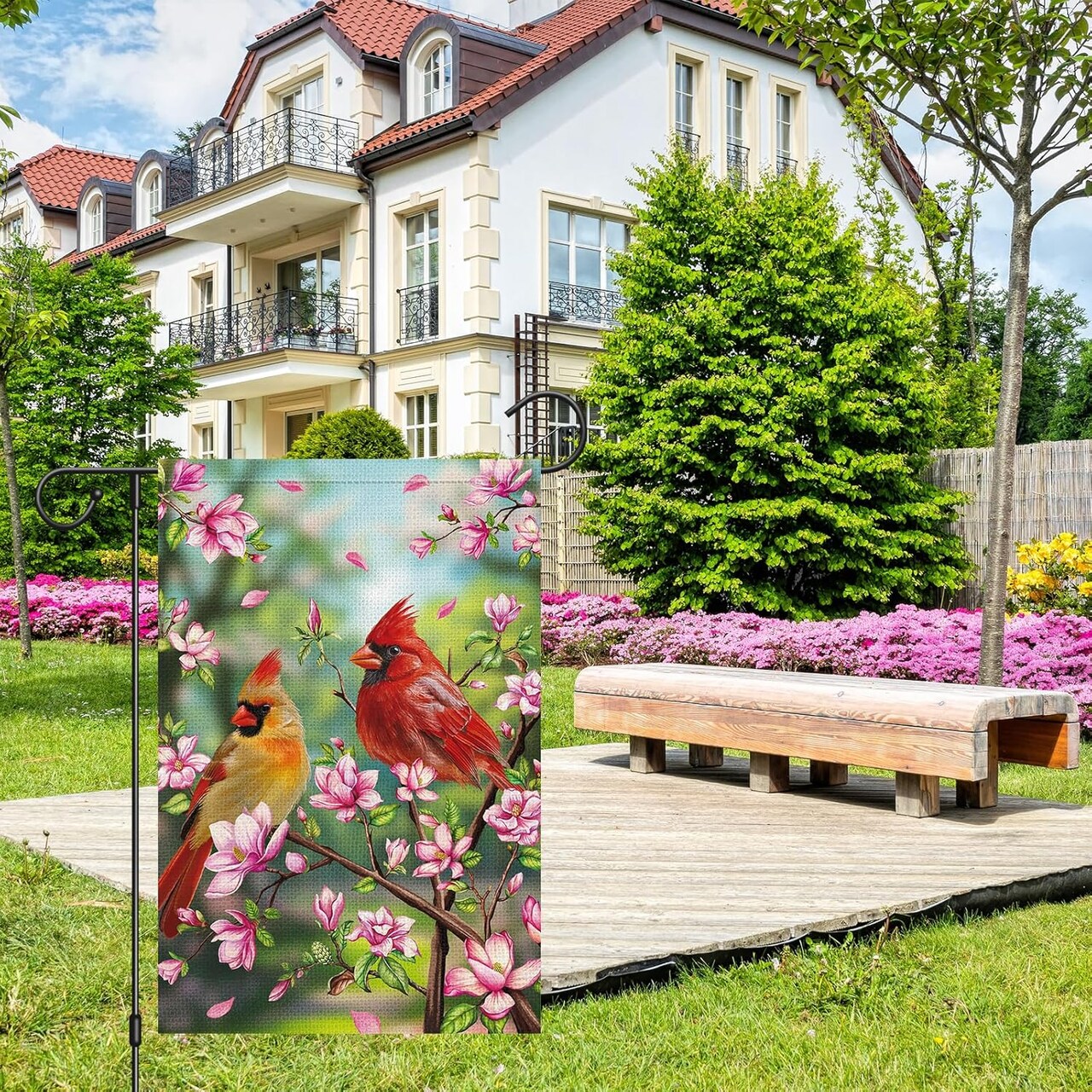 Spring Cardinal Garden Flag Spring Summer Magnolia Flower Garden Flags 12x18 Inch Double Sided Burlap Red Bird House Welcome Flag for Seasonal Farmhouse Yard Outdoor Decor